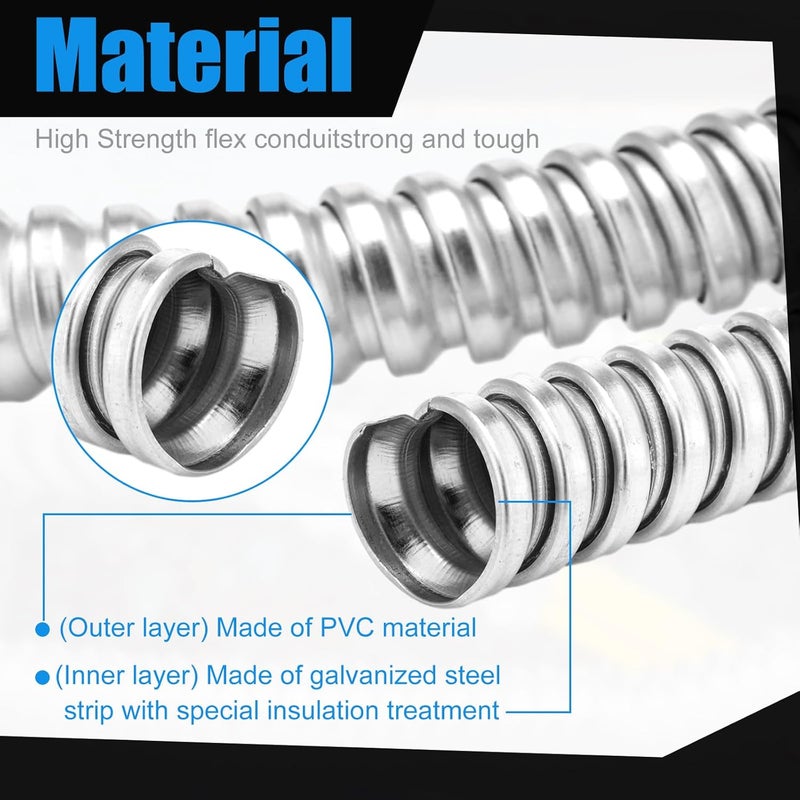 Yaocom Metal Flexible Conduit 50 ft Reduced Wall Flexible Conduit Galvanized Steel Outdoor Electrical Conduit for Greenfield Wiring (3/8 Inch) - Image 4
